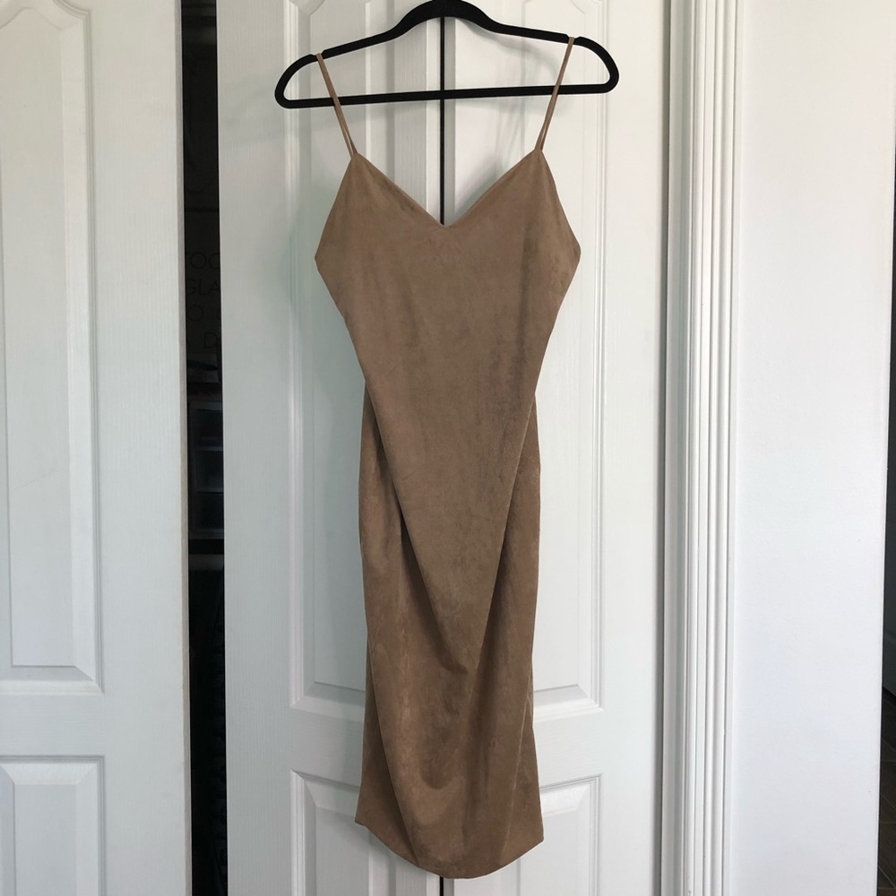 Suede tan knee length size large evening dress